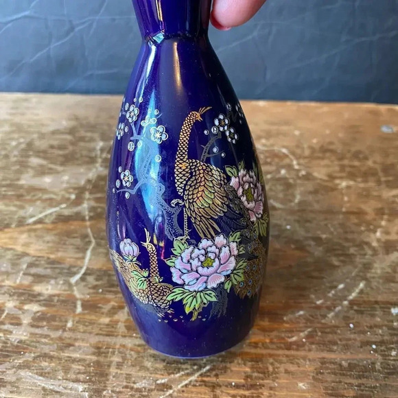 Vintage Kutani Floral Peacocks Painted Made In Japan Mini Vase Home Office Decor - Picture 5 of 5